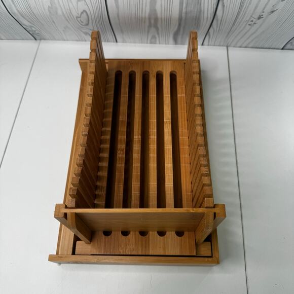 Bamboo Bread Slicer With Crumb Catcher Tray Folds for Easy Storage by Bambrusi - Picture 3 of 9